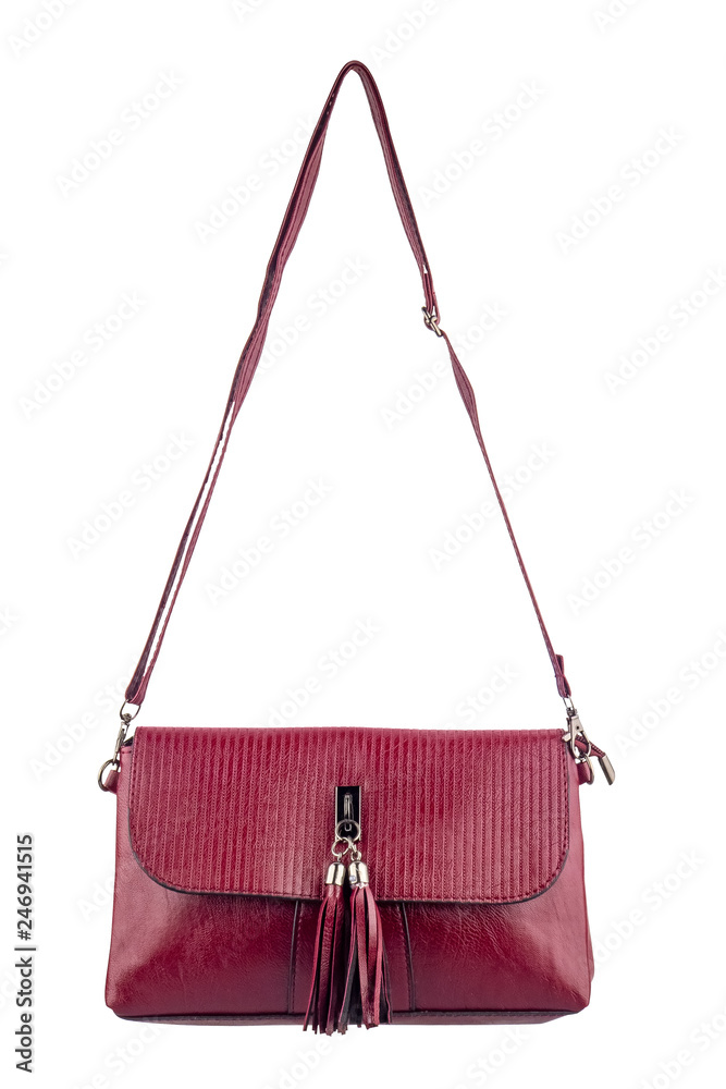Elegant red shoulder bag for women, isolated on white background, clipping path included