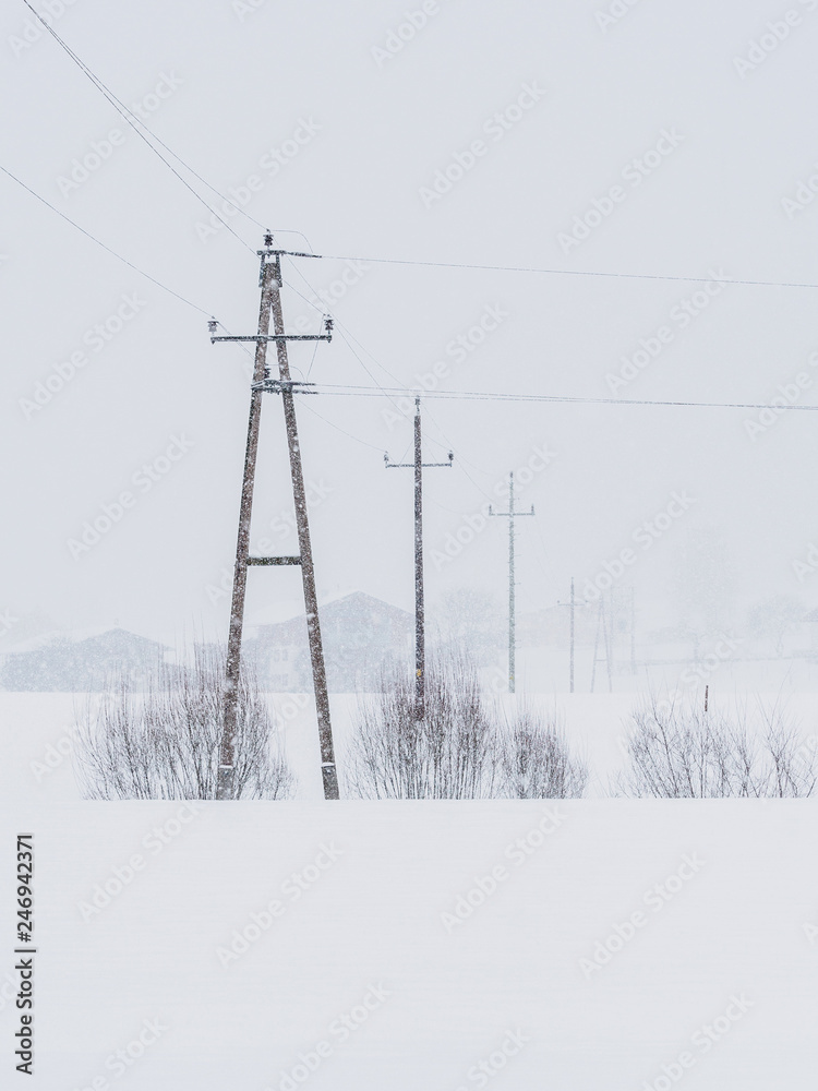 Power lines in the snowstorm in Ebbs, Tirol, Austria Power lines in the snowstorm in Ebbs, Tirol, Austria