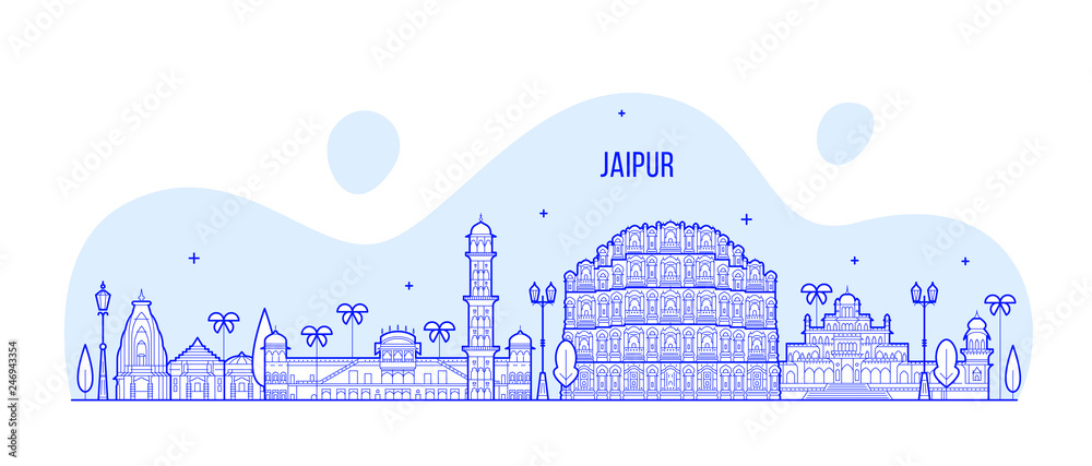 Jaipur skyline Rajasthan India city vector linear