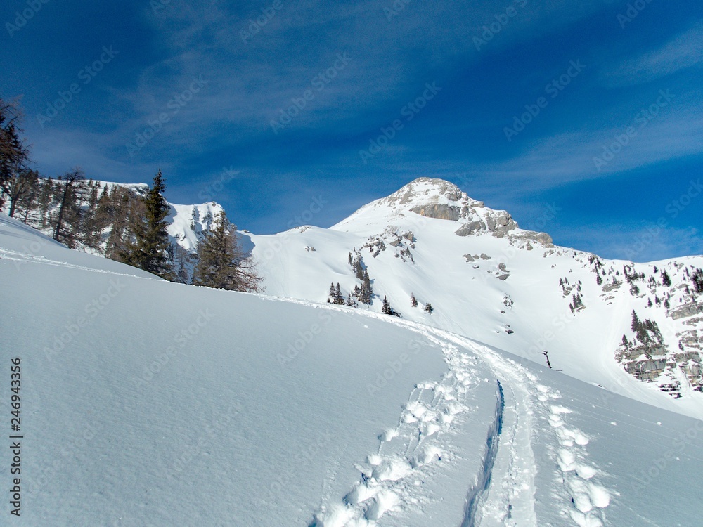 beautiful winter lanscape skitouring in the alps
