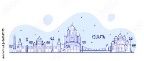 Kolkata skyline West Bengal India city line vector photo