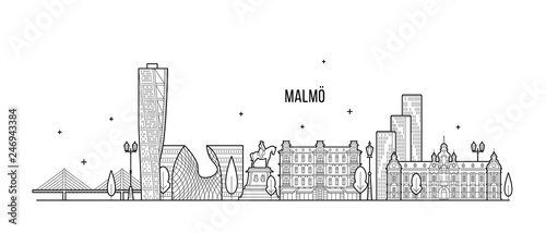 Картината върху платно Malmo skyline Sweden city buildings vector linear