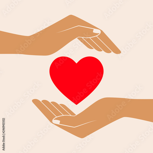 Hands holding heart shape, vector icon. Isolated vector illustration.