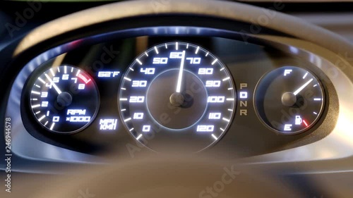 Speedometer fast car automobile speed dashboard accelerate 4k. 3d rendering animation