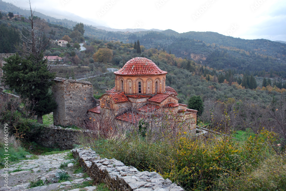 The ancient Byzantine town of Mistras in Greece