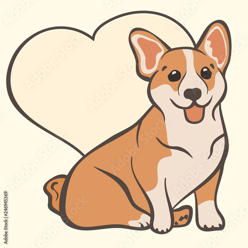 Corgi dog breed vector illustration. Cute corgi puppy cartoon icon. Welsh Corgi, love dogs. Simple emblem for pet shop, zoo ads, animal food package. Doggy image in minimal style.