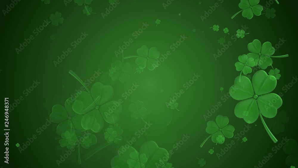 St Patrick's day illustration, clover leafs rotating on the green background - obrazy, fototapety, plakaty 
