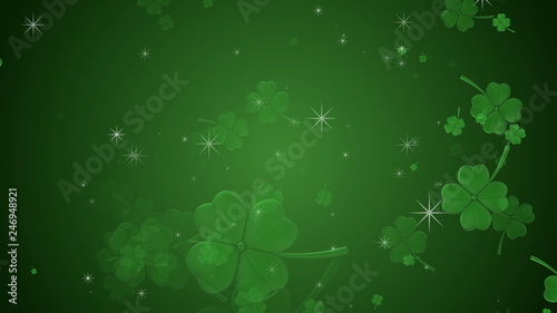 St Patrick s day illustration  clover leafs rotating on the green background with sparkles