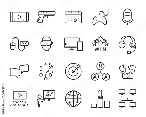 set of e-sports icons ,such as game, player, proplayer, contest, play, team, planning