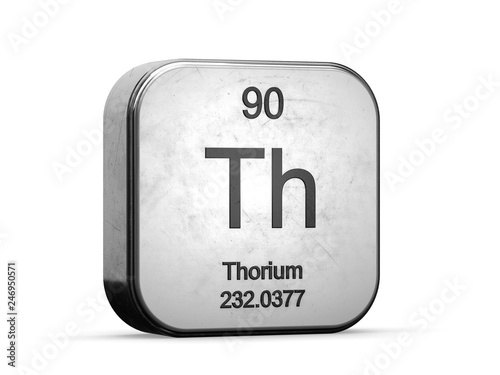 Thorium element from the periodic table series. Metallic icon set 3D rendered on white background	