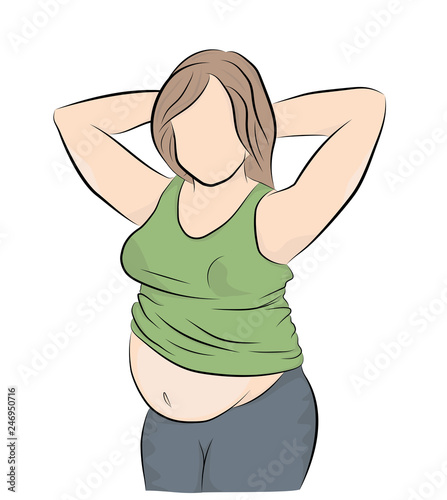 fat woman posing. the problem of obesity. losing weight. vector illustration.