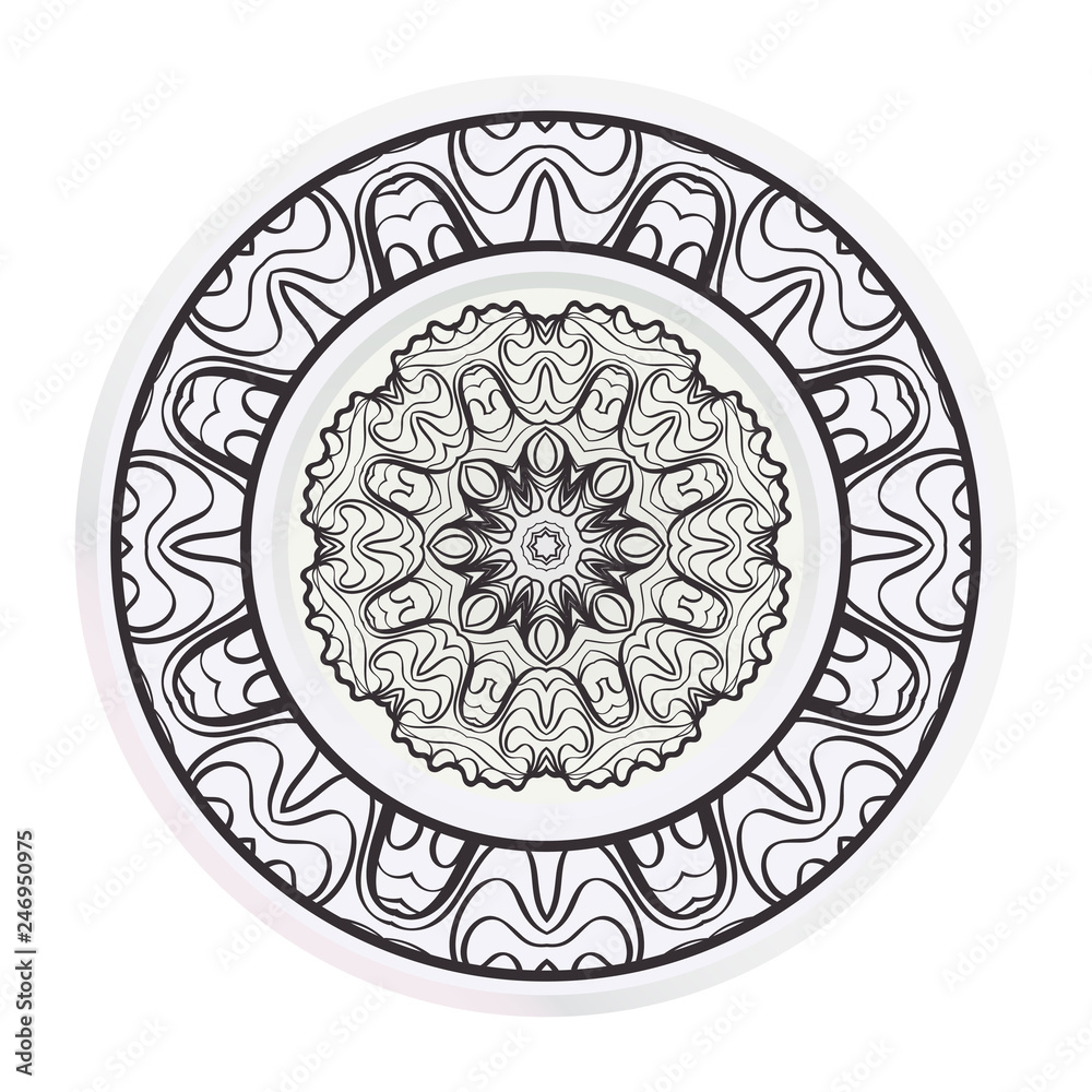 Concept decorative plates with Mandala ornament patterns. Home decor background. Vector illustration.