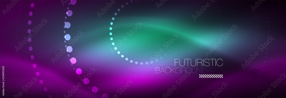 Glowing neon circle line dots, round line design, abstract style on black background. Neon abstract round circles Magic neon lights and glowing dots Glowing neon circle line dots, round line design, abstract style on black background. Neon abstract round circles Magic neon lights and glowing dots