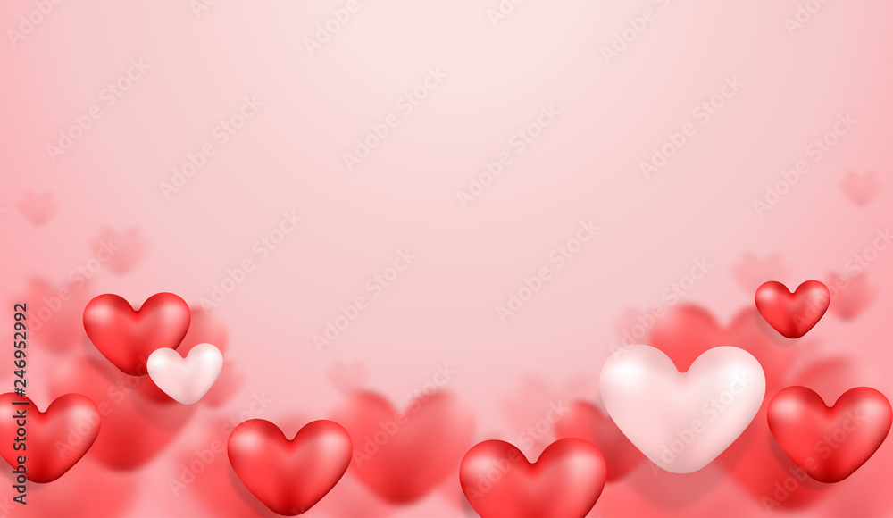 Blur heart shape flying on pink background with copy space.Vector illustration, love background design for Valentine 's day, Mother 's day, Happy Women 's day, greeting and invitation card.