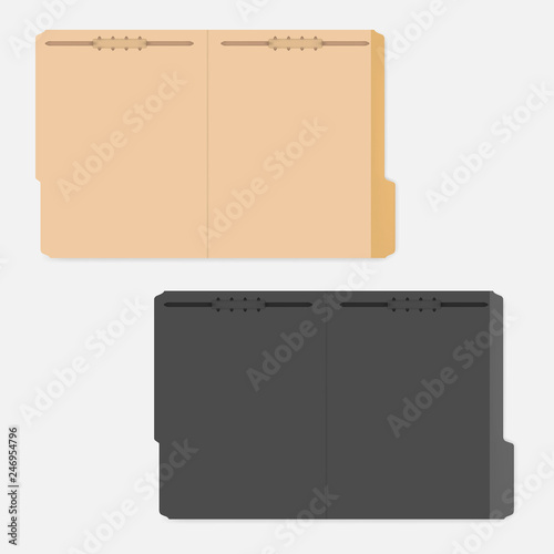 Orange and black file folders with tabs and fasteners to keep paper