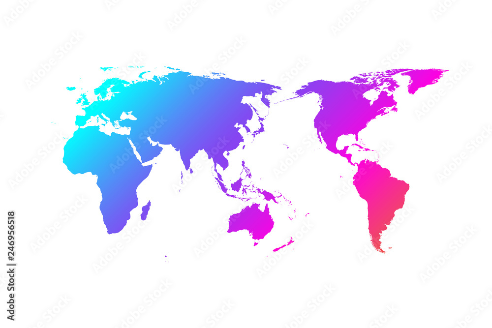 Obraz Kolorowy projekt gradientu wektorowego mapy świata, Azja w centrum