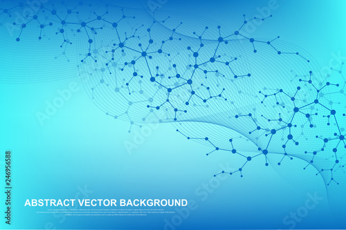 Scientific molecule background for medicine, science, technology, chemistry. Wallpaper or banner with a DNA molecules. Vector geometric dynamic illustration