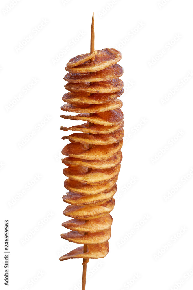 spiral french fries on white - obrazy, fototapety, plakaty 