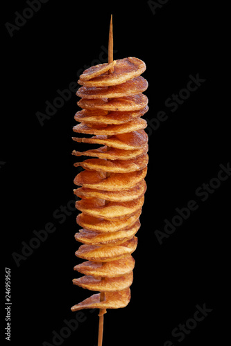 spiral french fries on black
