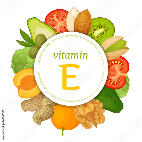 Vitamin e content in various products. Vector infographics on the topic of health and diet.