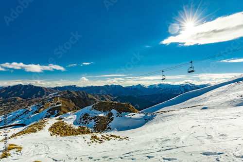 Canvas Print New Zealand mountain panorama and ski slopes as seen from Coronet Peak ski resor