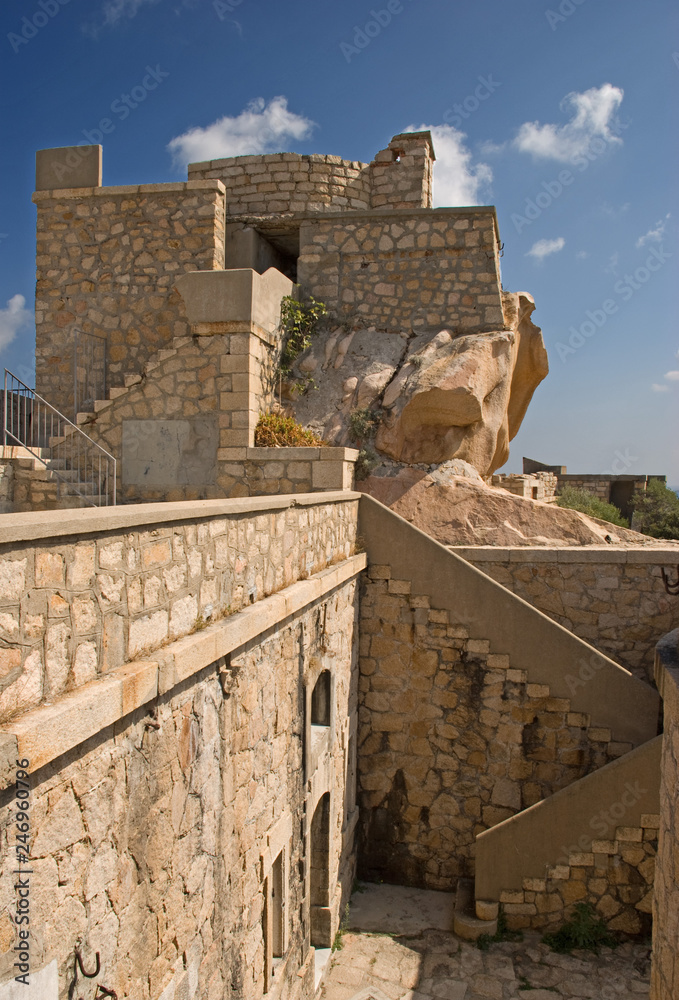 Tower and stairs, Monte Altura fortress near Palau, Northern Sardinia