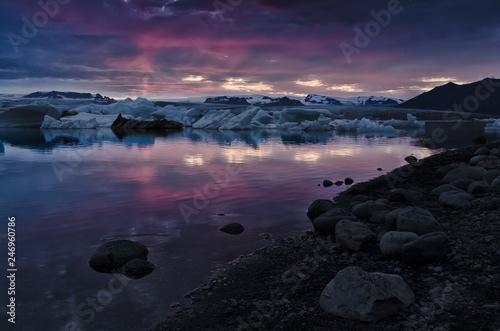 Sunset at Joekulsarlon glacier lagoon, Iceland