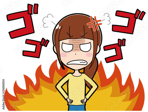 怒りの炎を燃やす女性のイラスト