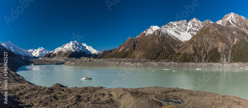 Blue Lakes and mountains on the Tasman Valley Walk and Tasman Glacier View, South Island, New Zealand