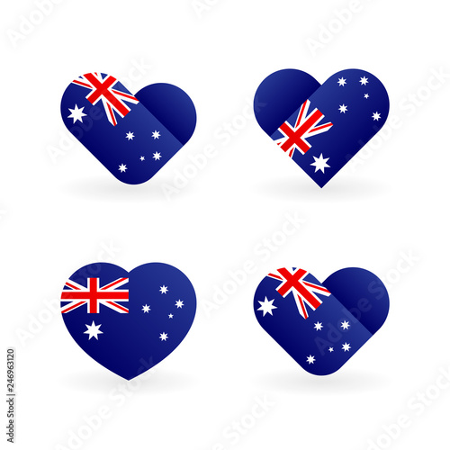 Australia flag illustration, vector hearts with australian flag
