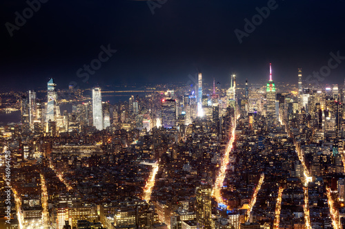 Aerial View Of Manhattan City At Night