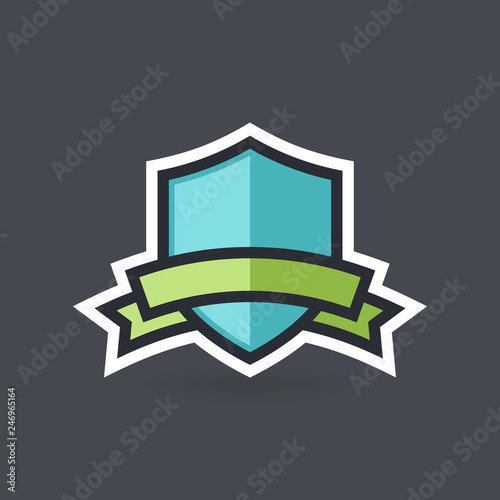 Vector shield with ribbon, security and protection symbol