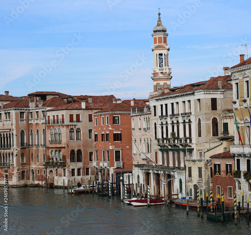 View of many venetian houses and palace seen from Rialto Bridge