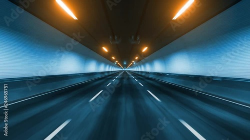 Travel through the illuminated tunnel with motion blur