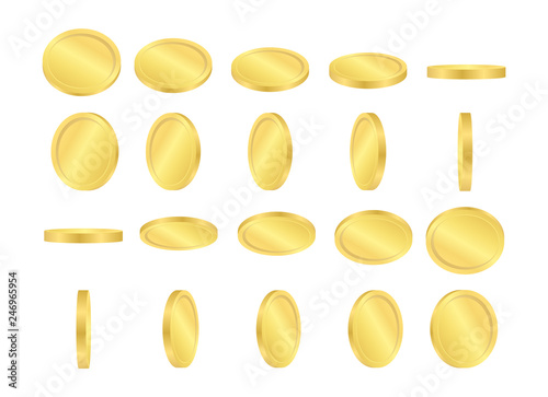 A set of gold coins in motion in different positions. Falling coins to win.