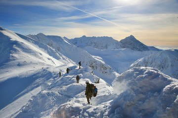Canvas schilderij Alpinisme Klimmers met touw en ijsbijl  © mstudio