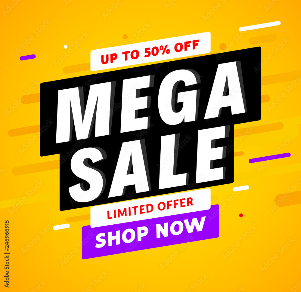 Mega Sale banner template design. Big sale special offer promotion discount for business