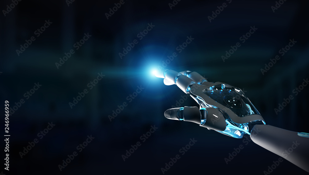 Naklejka premium Intelligent robot machine pointing finger 3D rendering