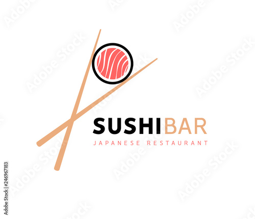 Sushi logo fish food japan restaurant. Japanese seafood logo asian dinner