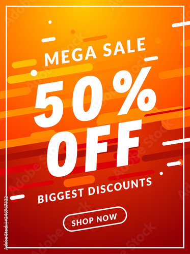 Mega Sale 50 percent off banner template design. Big sale special offer promotion discount for business