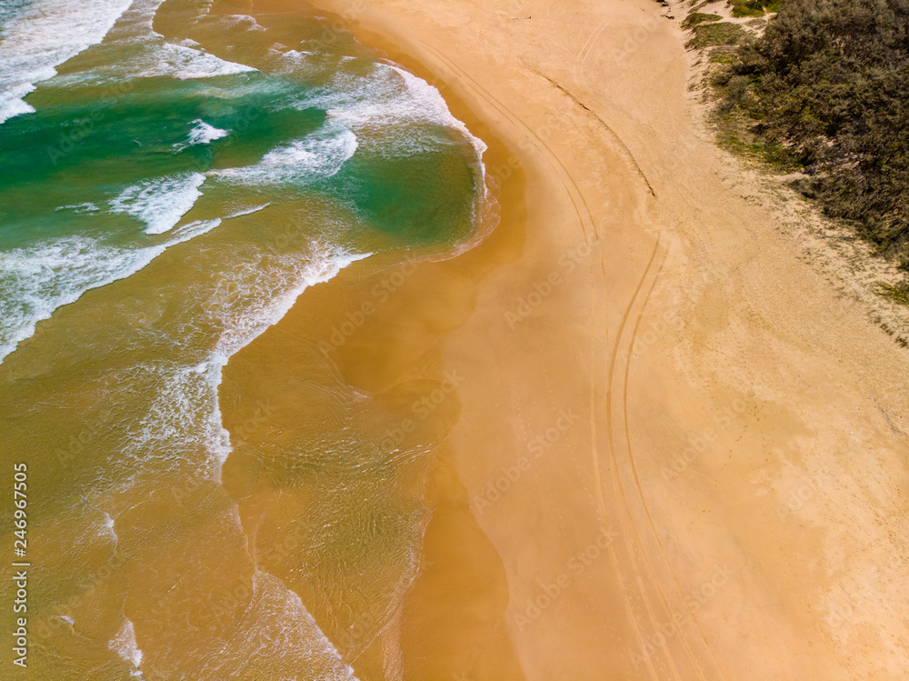 Aerial drone view of beach at Currimundi Lake, Caloundra, Sunshine Coast, Queensland, Australia Aerial drone view of beach at Currimundi Lake, Caloundra, Sunshine Coast, Queensland, Australia
