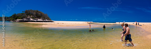 CALOUNDRA, AUS - Jan 20 2019: Hot sunny day at Currimundi Lake Beach Calundra, Queensland, Australia