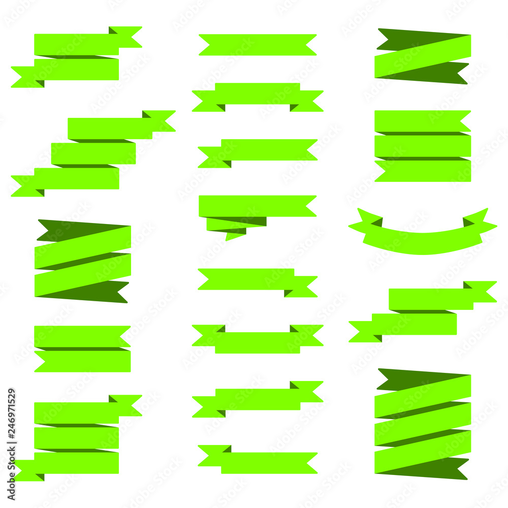 Vector image set of green ribbons banners.