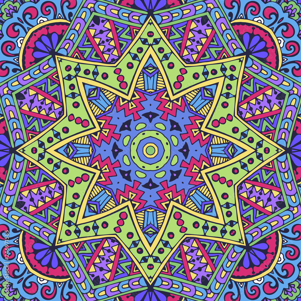 Fototapeta premium Colorful Ornamental Ethnic Festive Abstract Star Mandala Vector Pattern