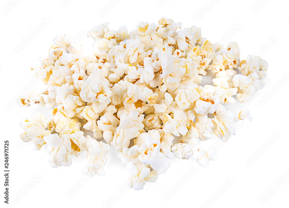 Popcorn in white plate on white background