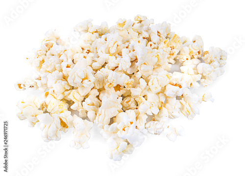 Popcorn in white plate on white background