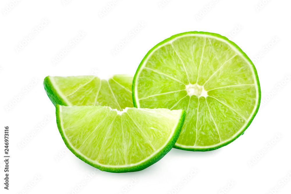 Juicy slice of lime isolated on white background Juicy slice of lime isolated on white background