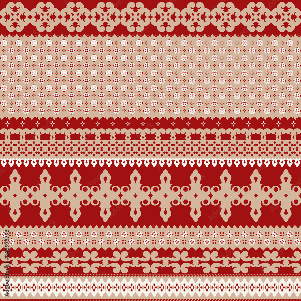 Seamless background with rich red ornament combined with warm beige Seamless background with rich red ornament combined with warm beige