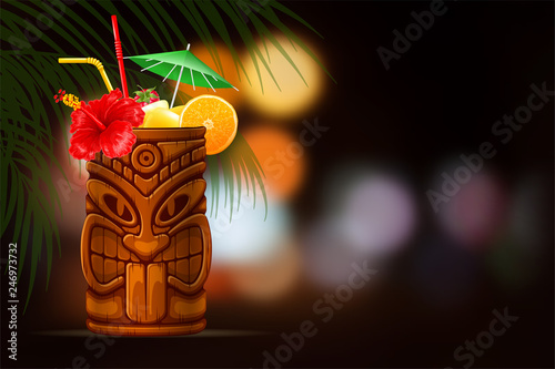 Tiki Cocktail On Summer Night Background