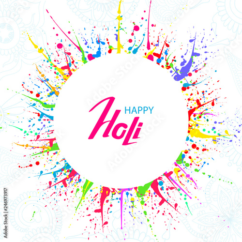 Happy Holi bright colorful background. Indian festival of colors. Vector illustration.